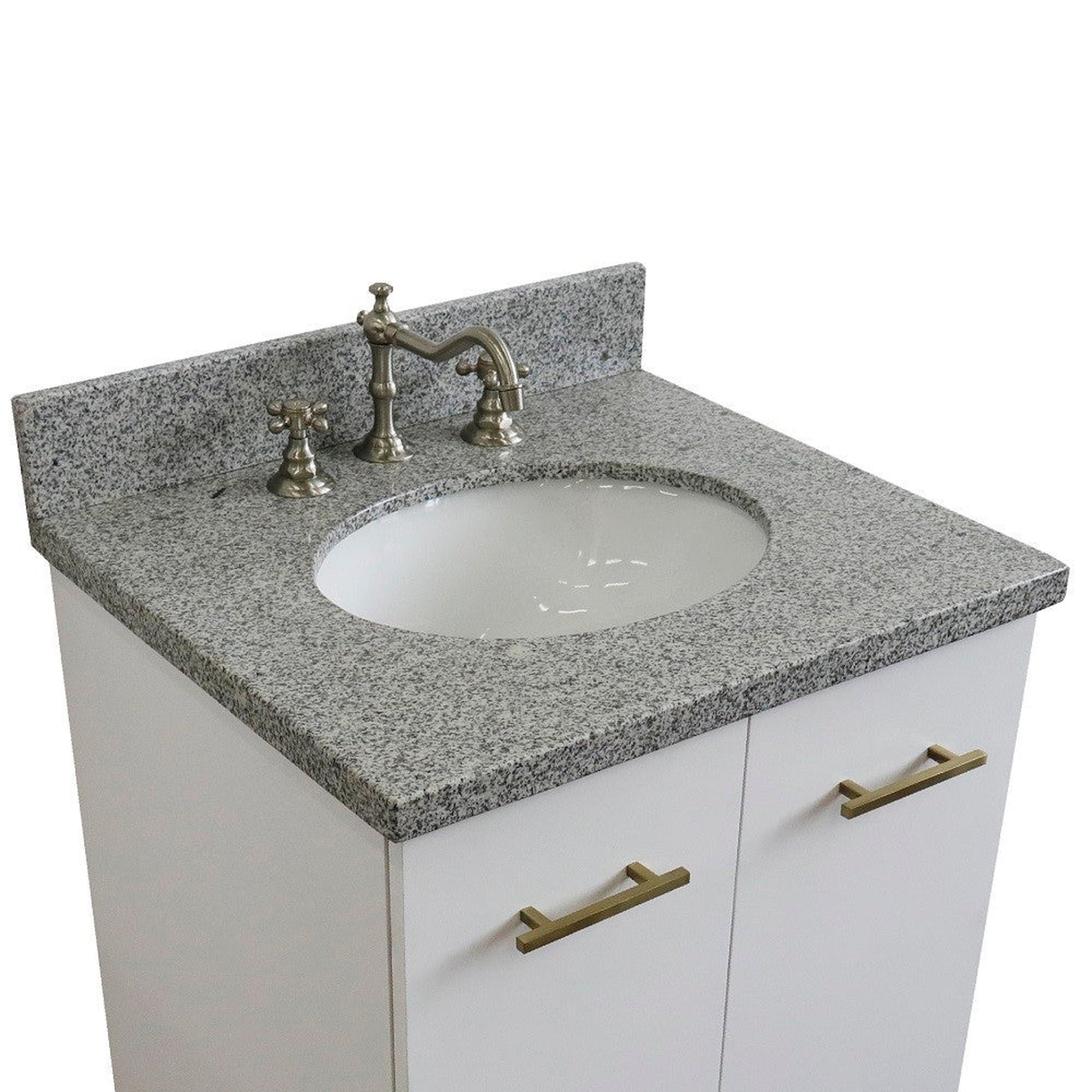 Bellaterra Home Tivoli 25" 2-Door 1-Drawer White Freestanding Vanity Set With Ceramic Undermount Oval Sink and Gray Granite Top