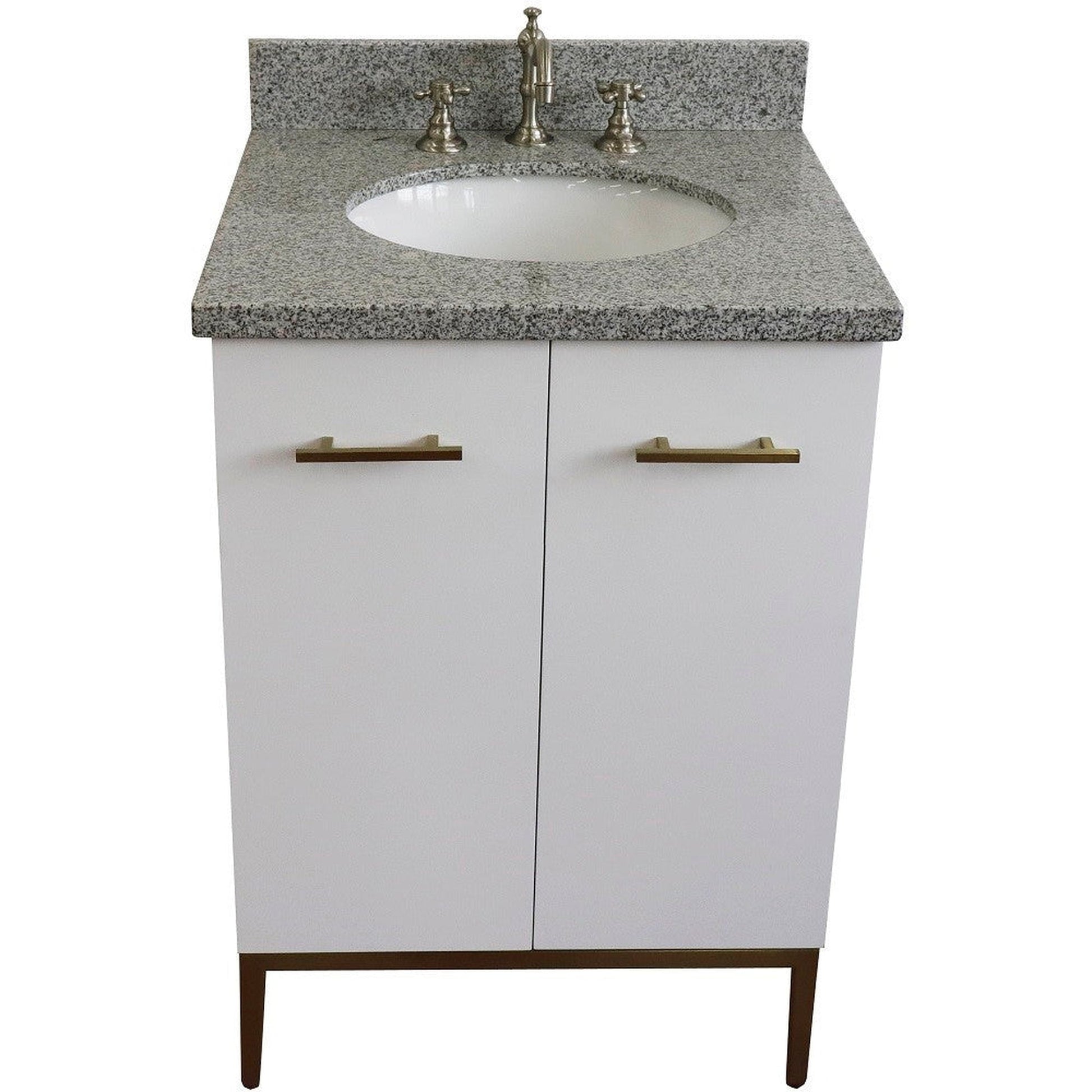 Bellaterra Home Tivoli 25" 2-Door 1-Drawer White Freestanding Vanity Set With Ceramic Undermount Oval Sink and Gray Granite Top