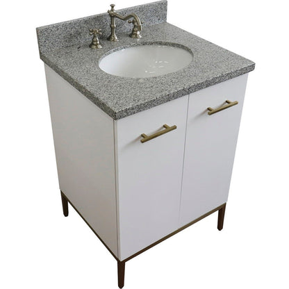 Bellaterra Home Tivoli 25" 2-Door 1-Drawer White Freestanding Vanity Set With Ceramic Undermount Oval Sink and Gray Granite Top