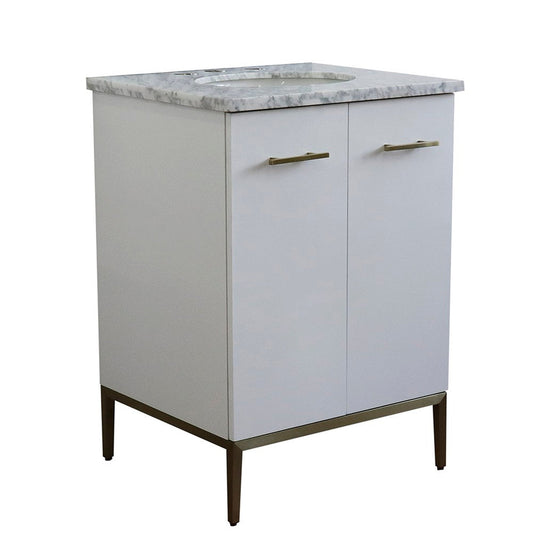 Bellaterra Home Tivoli 25" 2-Door 1-Drawer White Freestanding Vanity Set With Ceramic Undermount Oval Sink and White Carrara Marble Top