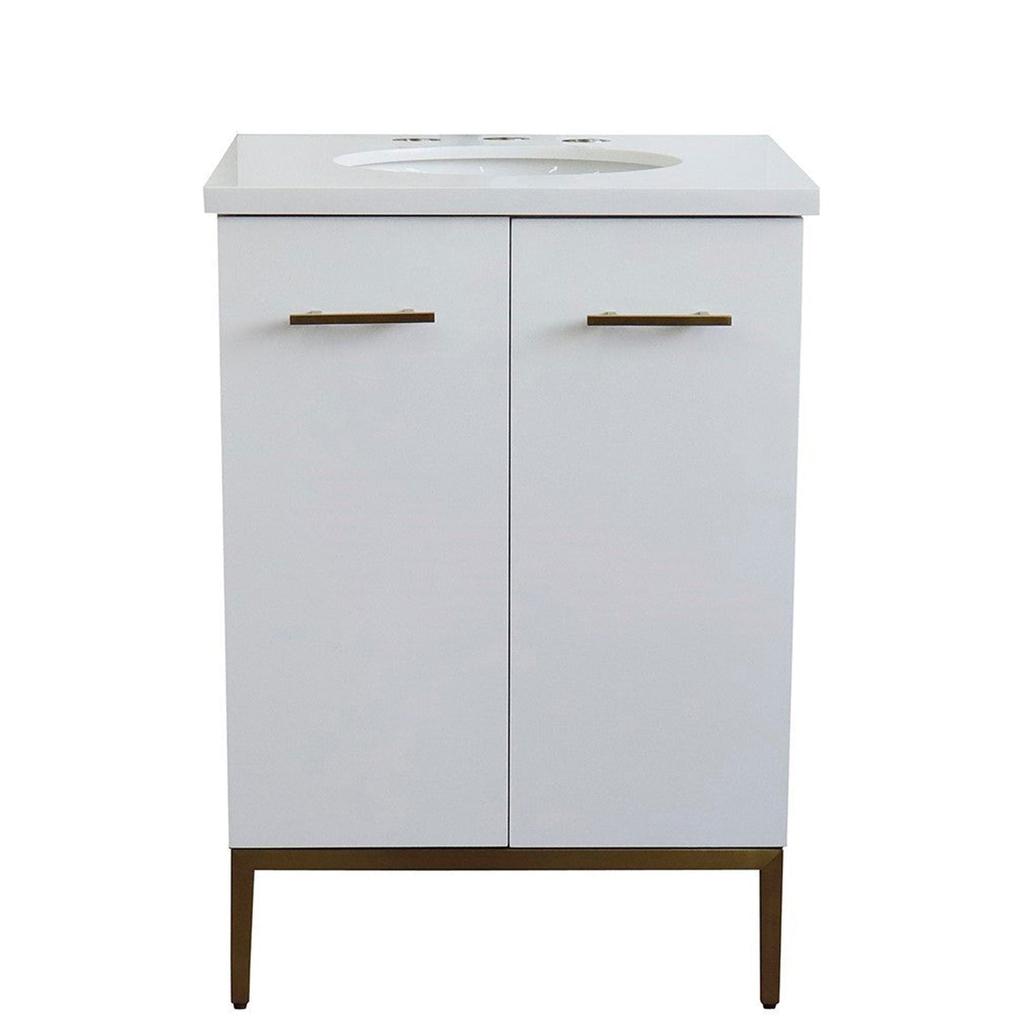 Bellaterra Home Tivoli 25" 2-Door 1-Drawer White Freestanding Vanity Set With Ceramic Undermount Oval Sink and White Quartz Top