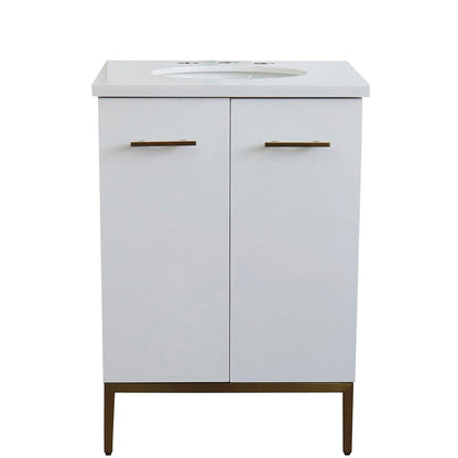 Bellaterra Home Tivoli 25" 2-Door 1-Drawer White Freestanding Vanity Set With Ceramic Undermount Oval Sink and White Quartz Top