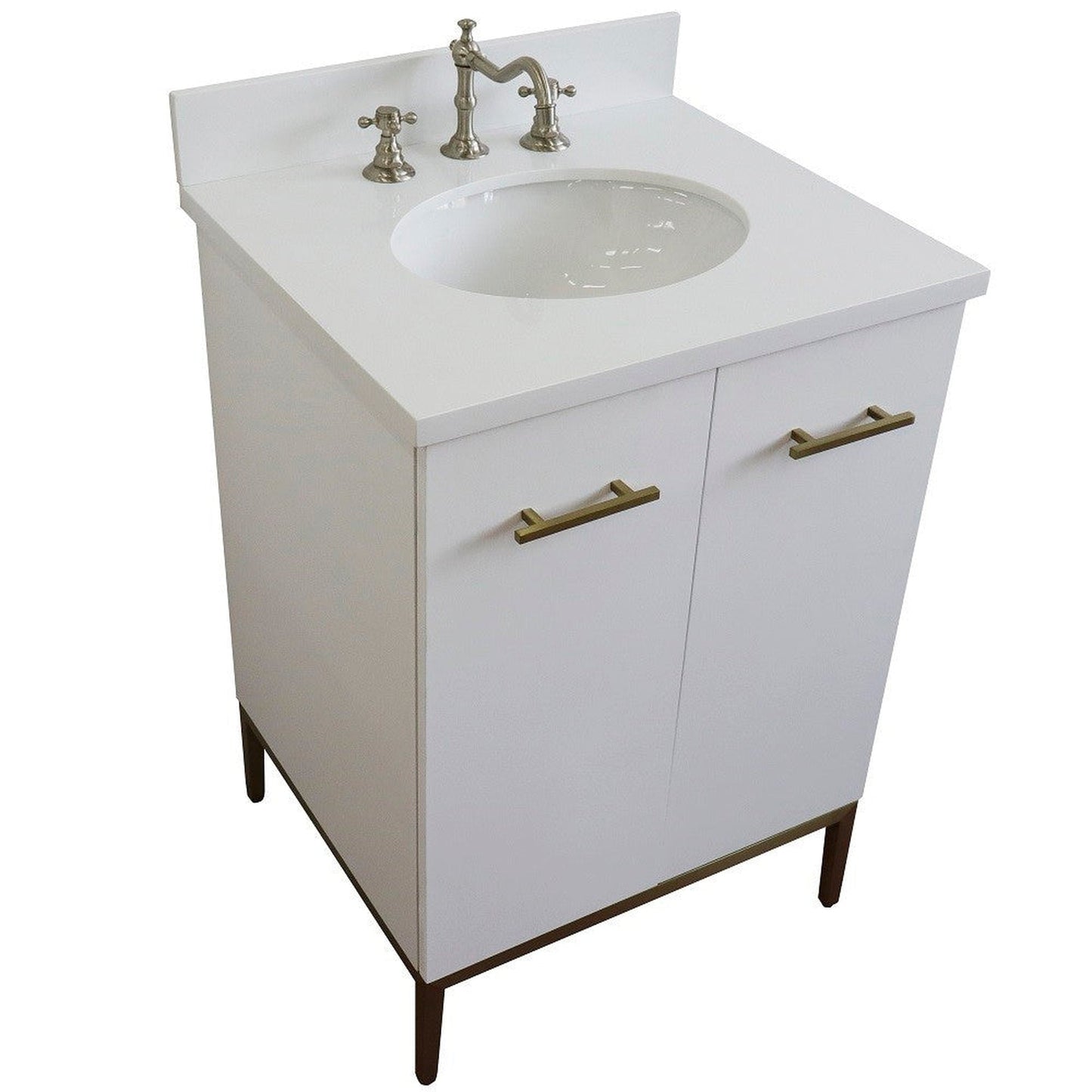 Bellaterra Home Tivoli 25" 2-Door 1-Drawer White Freestanding Vanity Set With Ceramic Undermount Oval Sink and White Quartz Top