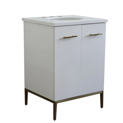 Bellaterra Home Tivoli 25" 2-Door 1-Drawer White Freestanding Vanity Set With Ceramic Undermount Oval Sink and White Quartz Top