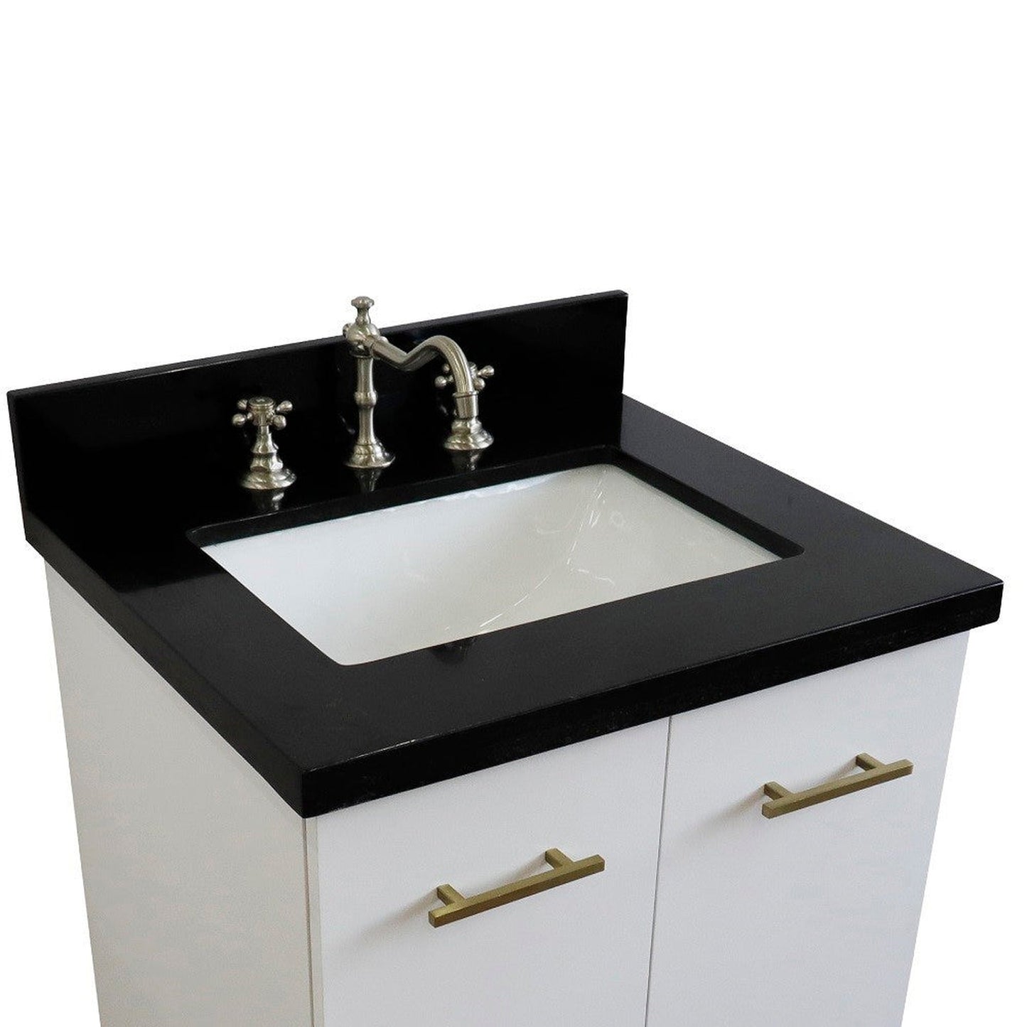 Bellaterra Home Tivoli 25" 2-Door 1-Drawer White Freestanding Vanity Set With Ceramic Undermount Rectangular Sink and Black Galaxy Granite Top