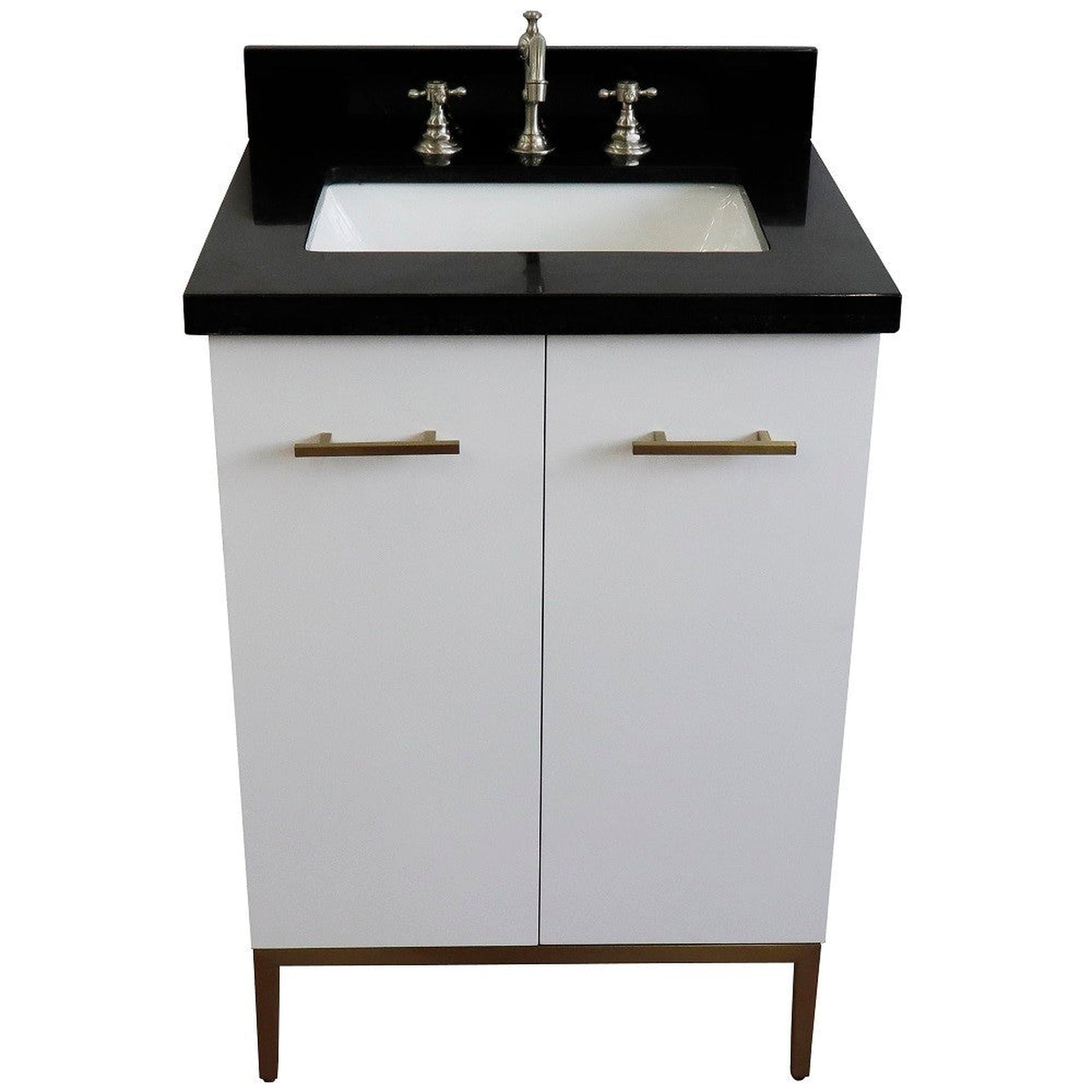 Bellaterra Home Tivoli 25" 2-Door 1-Drawer White Freestanding Vanity Set With Ceramic Undermount Rectangular Sink and Black Galaxy Granite Top