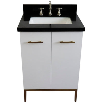 Bellaterra Home Tivoli 25" 2-Door 1-Drawer White Freestanding Vanity Set With Ceramic Undermount Rectangular Sink and Black Galaxy Granite Top