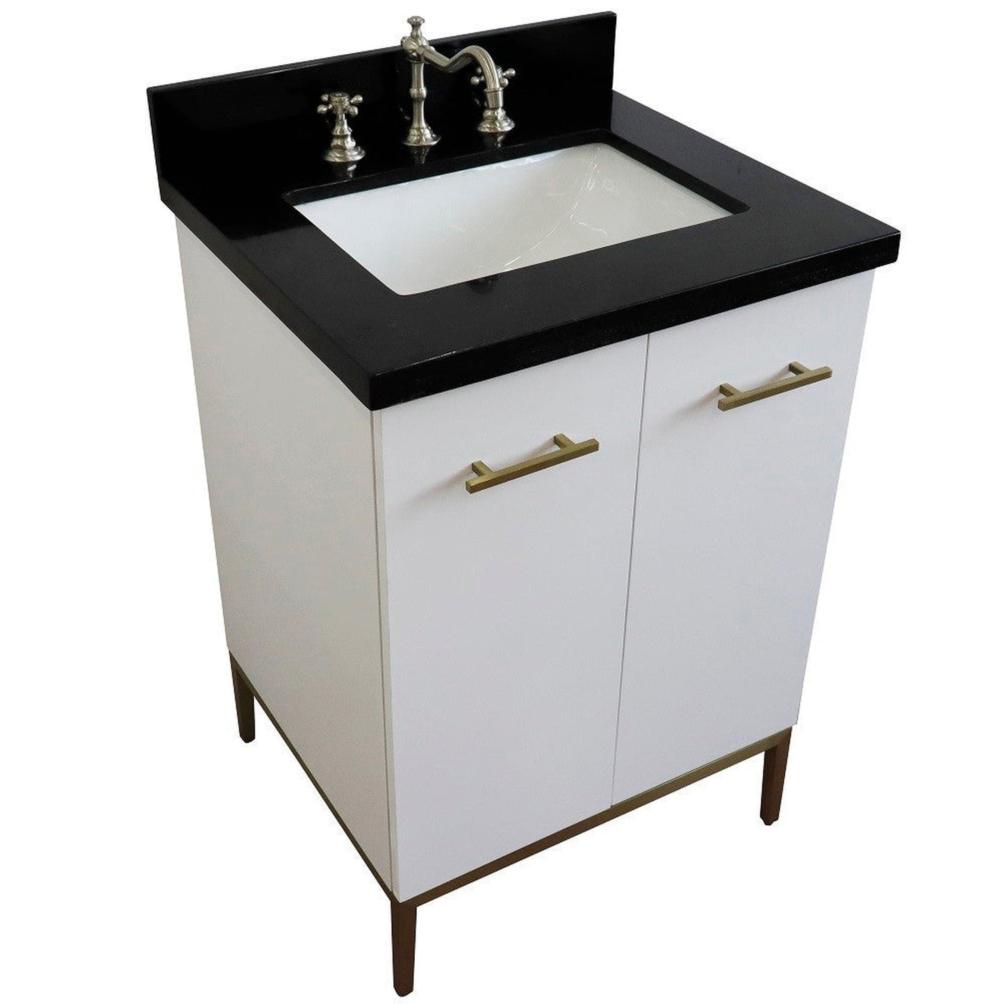 Bellaterra Home Tivoli 25" 2-Door 1-Drawer White Freestanding Vanity Set With Ceramic Undermount Rectangular Sink and Black Galaxy Granite Top