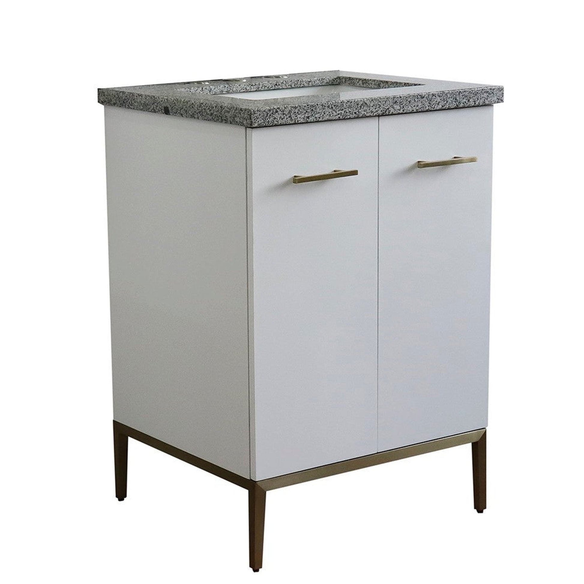 Bellaterra Home Tivoli 25" 2-Door 1-Drawer White Freestanding Vanity Set With Ceramic Undermount Rectangular Sink and Gray Granite Top