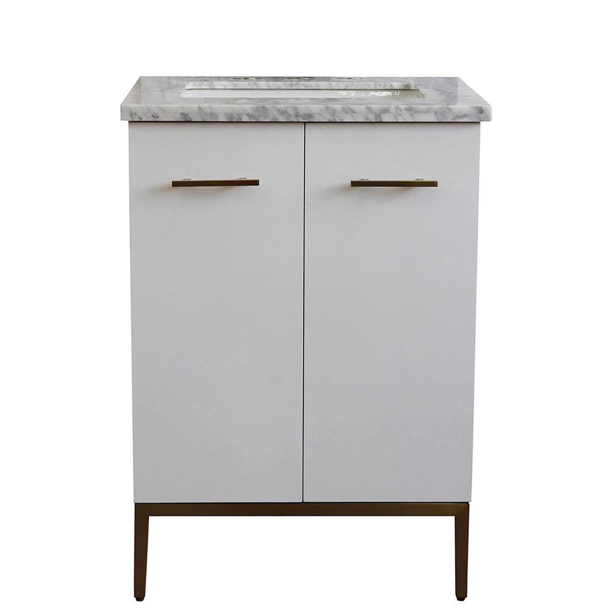 Bellaterra Home Tivoli 25" 2-Door 1-Drawer White Freestanding Vanity Set With Ceramic Undermount Rectangular Sink and White Carrara Marble Top