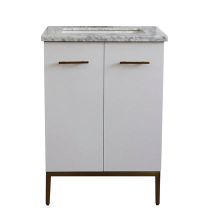 Bellaterra Home Tivoli 25" 2-Door 1-Drawer White Freestanding Vanity Set With Ceramic Undermount Rectangular Sink and White Carrara Marble Top