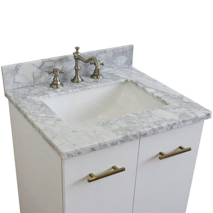 Bellaterra Home Tivoli 25" 2-Door 1-Drawer White Freestanding Vanity Set With Ceramic Undermount Rectangular Sink and White Carrara Marble Top