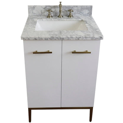 Bellaterra Home Tivoli 25" 2-Door 1-Drawer White Freestanding Vanity Set With Ceramic Undermount Rectangular Sink and White Carrara Marble Top