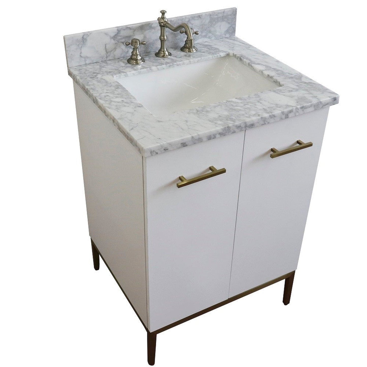 Bellaterra Home Tivoli 25" 2-Door 1-Drawer White Freestanding Vanity Set With Ceramic Undermount Rectangular Sink and White Carrara Marble Top