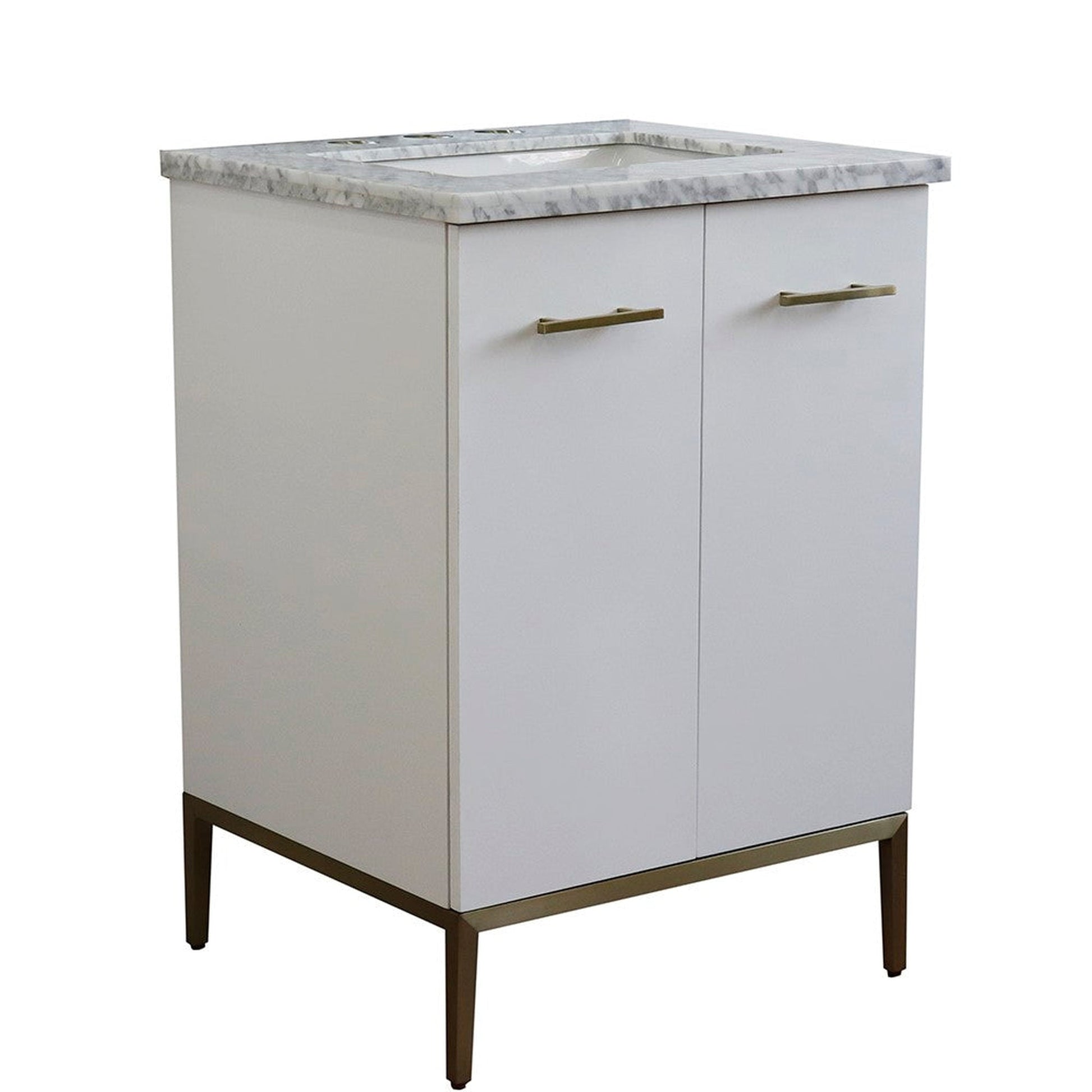 Bellaterra Home Tivoli 25" 2-Door 1-Drawer White Freestanding Vanity Set With Ceramic Undermount Rectangular Sink and White Carrara Marble Top