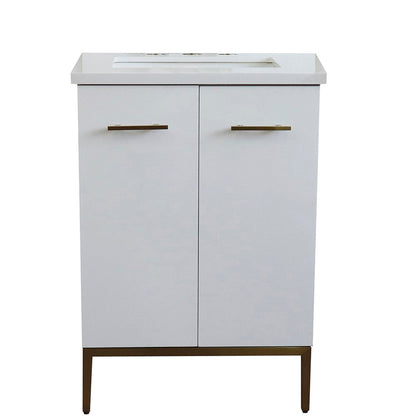 Bellaterra Home Tivoli 25" 2-Door 1-Drawer White Freestanding Vanity Set With Ceramic Undermount Rectangular Sink and White Quartz Top