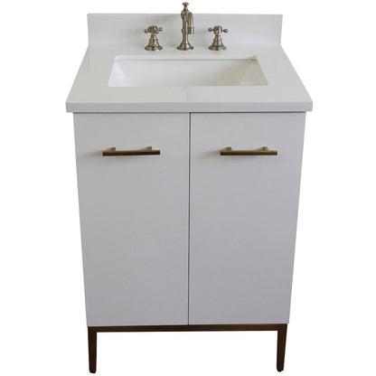 Bellaterra Home Tivoli 25" 2-Door 1-Drawer White Freestanding Vanity Set With Ceramic Undermount Rectangular Sink and White Quartz Top