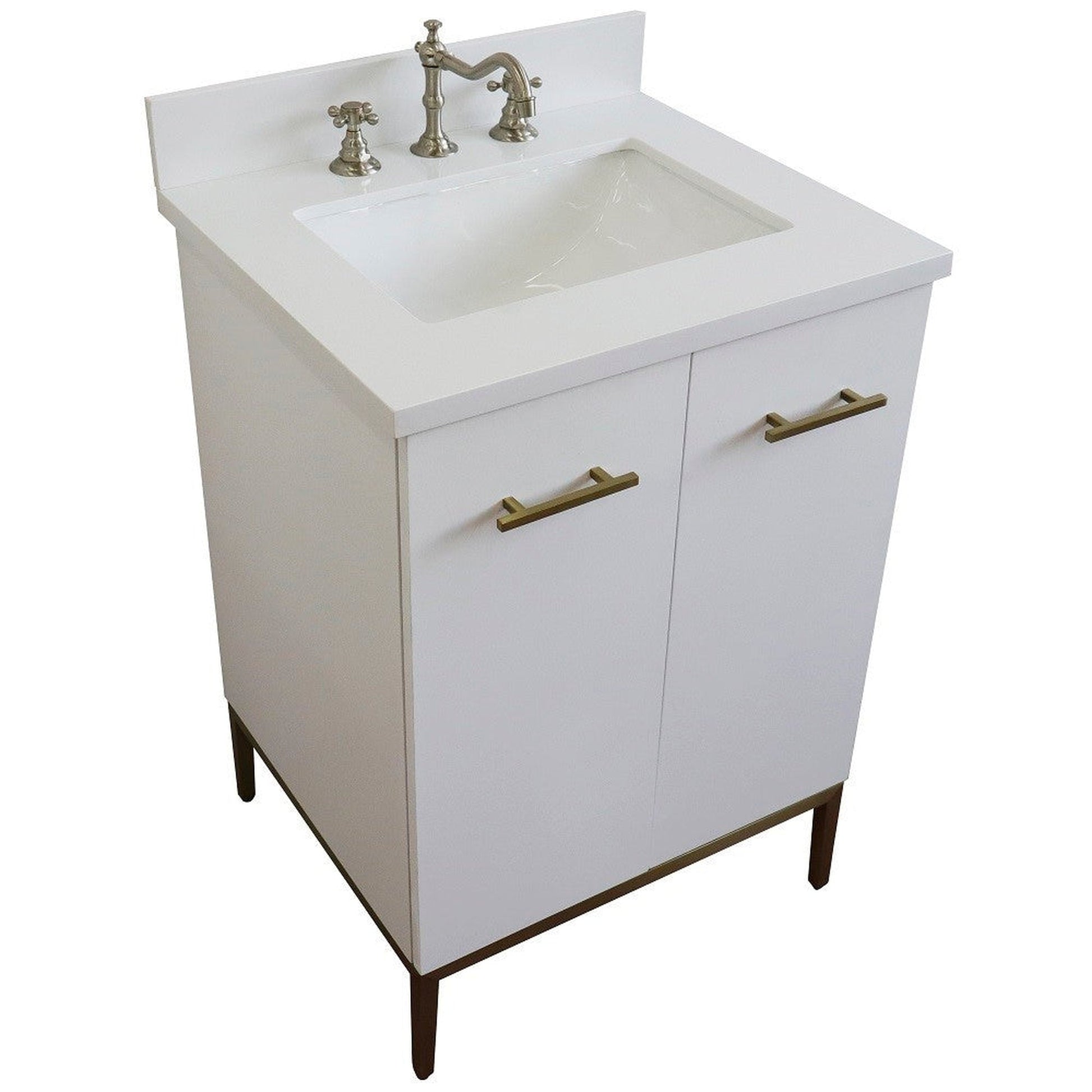 Bellaterra Home Tivoli 25" 2-Door 1-Drawer White Freestanding Vanity Set With Ceramic Undermount Rectangular Sink and White Quartz Top