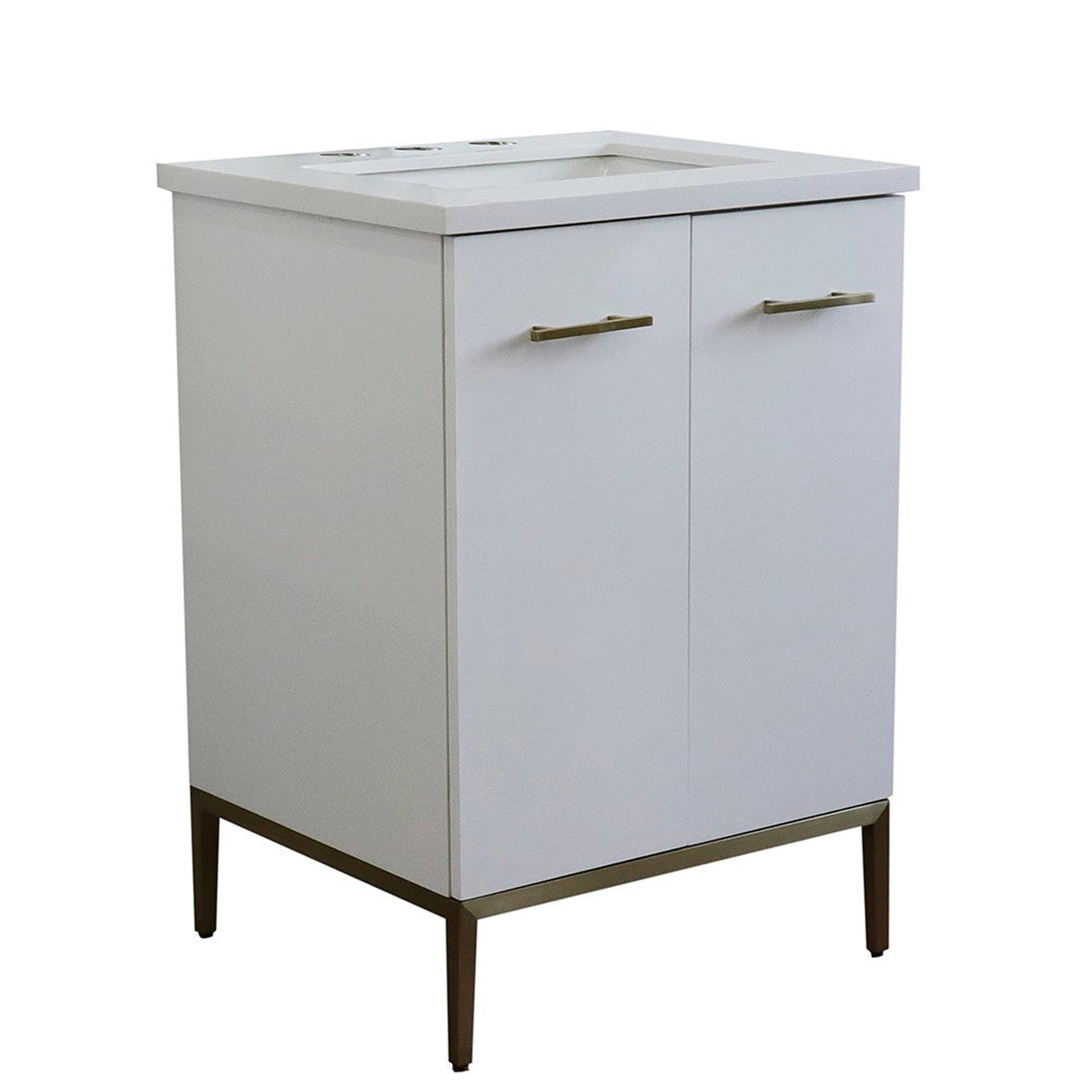 Bellaterra Home Tivoli 25" 2-Door 1-Drawer White Freestanding Vanity Set With Ceramic Undermount Rectangular Sink and White Quartz Top