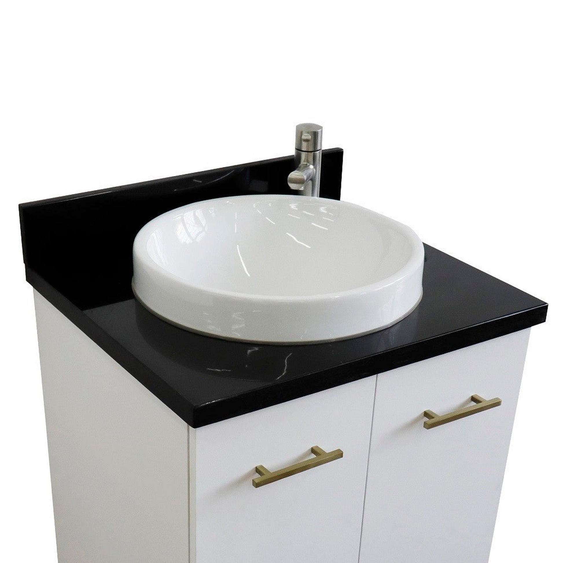 Bellaterra Home Tivoli 25" 2-Door 1-Drawer White Freestanding Vanity Set With Ceramic Vessel Sink and Black Galaxy Granite Top