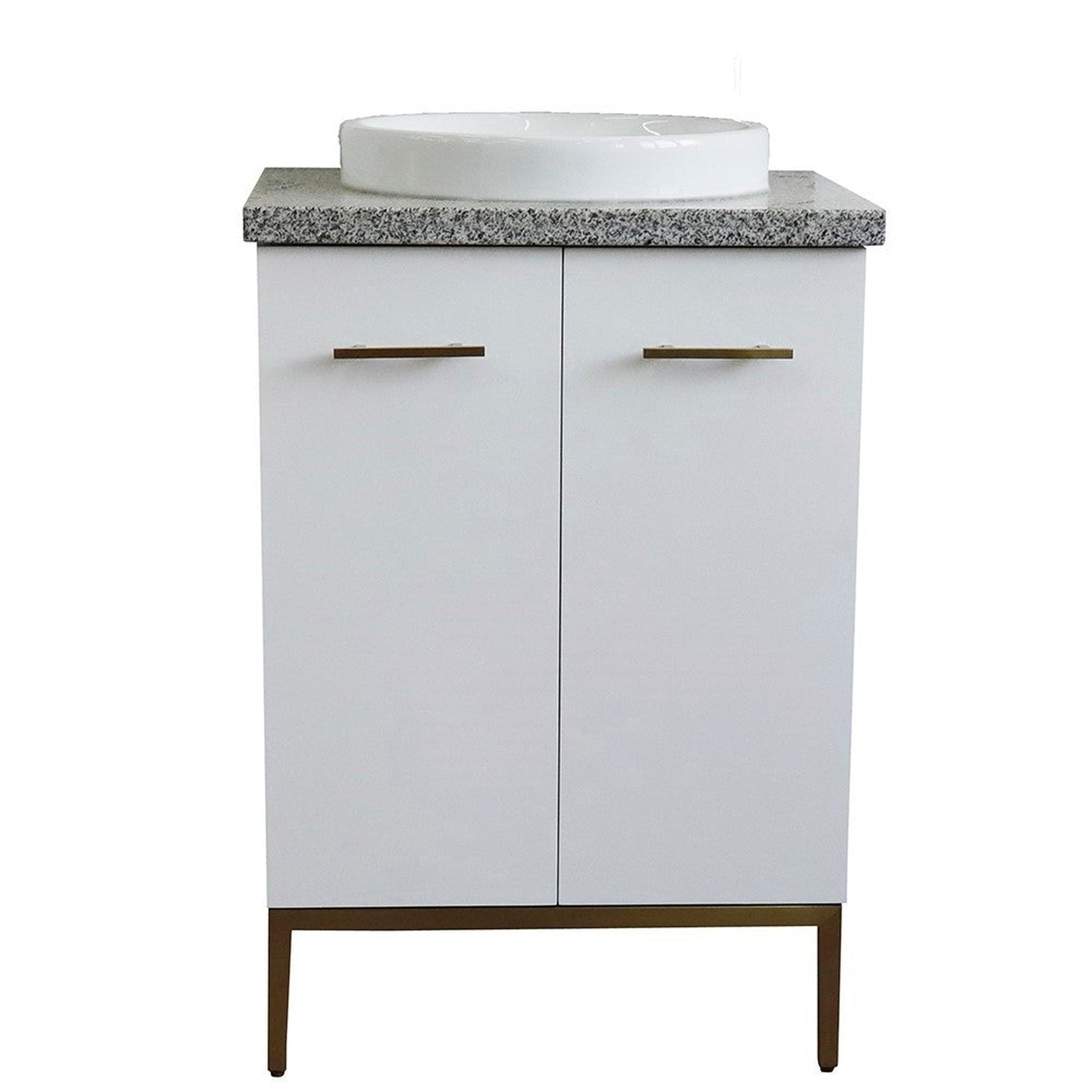 Bellaterra Home Tivoli 25" 2-Door 1-Drawer White Freestanding Vanity Set With Ceramic Vessel Sink and Gray Granite Top