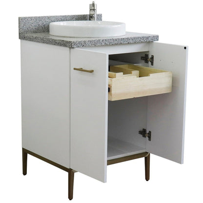 Bellaterra Home Tivoli 25" 2-Door 1-Drawer White Freestanding Vanity Set With Ceramic Vessel Sink and Gray Granite Top