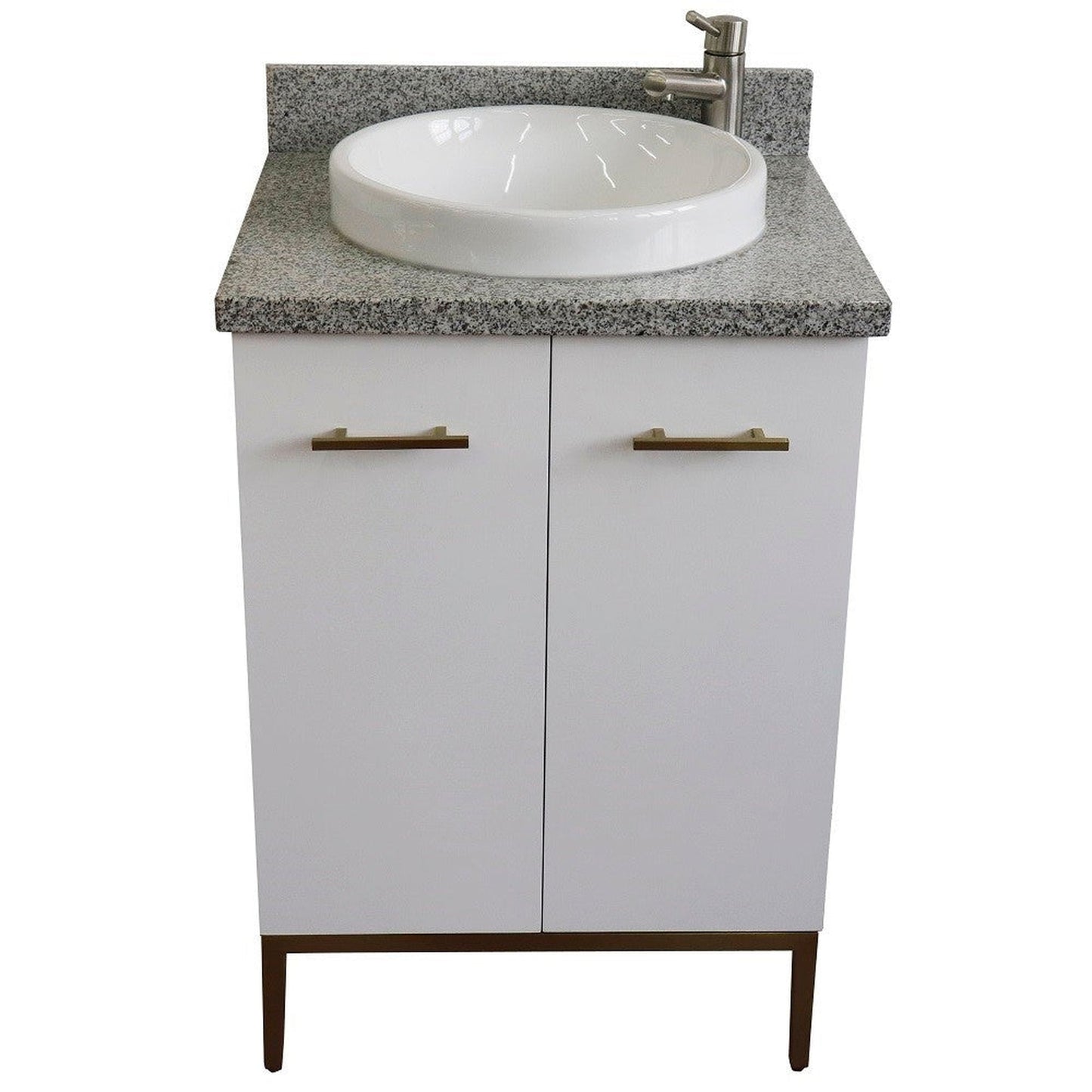 Bellaterra Home Tivoli 25" 2-Door 1-Drawer White Freestanding Vanity Set With Ceramic Vessel Sink and Gray Granite Top