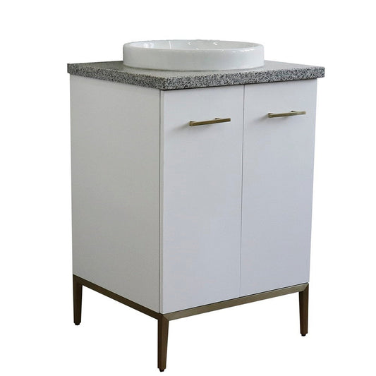 Bellaterra Home Tivoli 25" 2-Door 1-Drawer White Freestanding Vanity Set With Ceramic Vessel Sink and Gray Granite Top