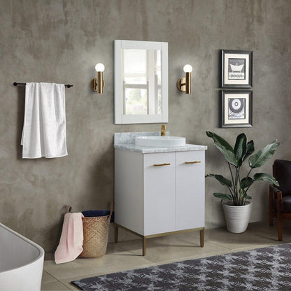 Bellaterra Home Tivoli 25" 2-Door 1-Drawer White Freestanding Vanity Set With Ceramic Vessel Sink and White Carrara Marble Top