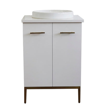 Bellaterra Home Tivoli 25" 2-Door 1-Drawer White Freestanding Vanity Set With Ceramic Vessel Sink and White Quartz Top