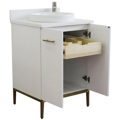 Bellaterra Home Tivoli 25" 2-Door 1-Drawer White Freestanding Vanity Set With Ceramic Vessel Sink and White Quartz Top