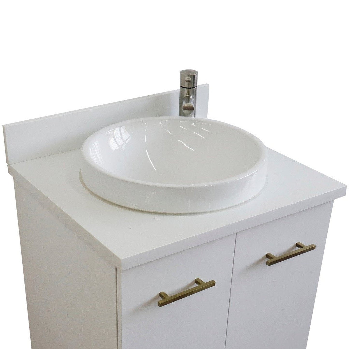 Bellaterra Home Tivoli 25" 2-Door 1-Drawer White Freestanding Vanity Set With Ceramic Vessel Sink and White Quartz Top