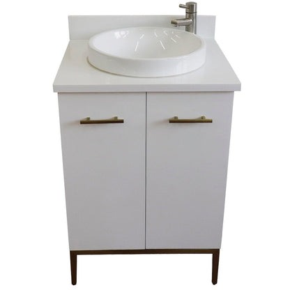 Bellaterra Home Tivoli 25" 2-Door 1-Drawer White Freestanding Vanity Set With Ceramic Vessel Sink and White Quartz Top