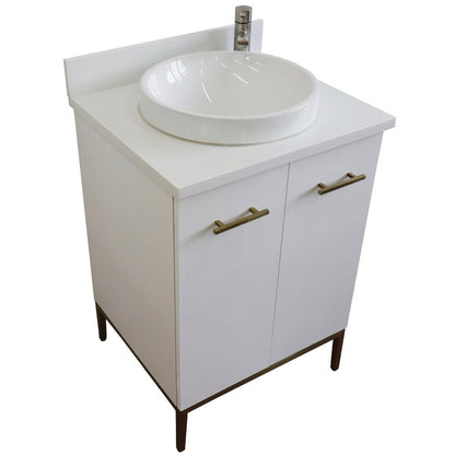 Bellaterra Home Tivoli 25" 2-Door 1-Drawer White Freestanding Vanity Set With Ceramic Vessel Sink and White Quartz Top