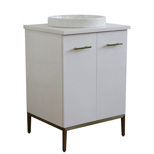 Bellaterra Home Tivoli 25" 2-Door 1-Drawer White Freestanding Vanity Set With Ceramic Vessel Sink and White Quartz Top