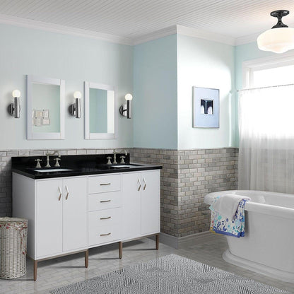 Bellaterra Home Tivoli 61" 4-Door 3-Drawer White Freestanding Double Vanity Set With Ceramic Double Undermount Rectangular Sink and Black Galaxy Granite Top