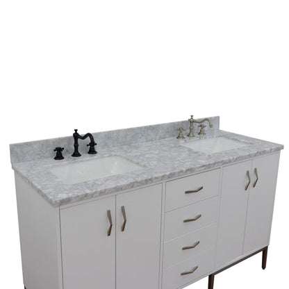 Bellaterra Home Tivoli 61" 4-Door 3-Drawer White Freestanding Double Vanity Set With Ceramic Double Undermount Rectangular Sink and White Carrara Marble Top