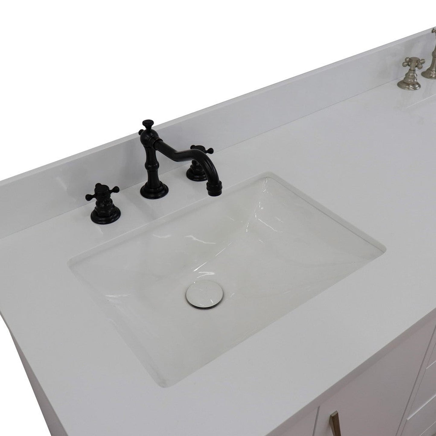Bellaterra Home Tivoli 61" 4-Door 3-Drawer White Freestanding Double Vanity Set With Ceramic Double Undermount Rectangular Sink and White Quartz Top