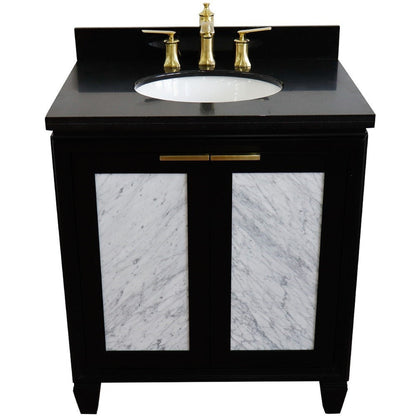 Bellaterra Home Trento 31" 2-Door 1-Drawer Black Freestanding Vanity Set With Ceramic Undermount Oval Sink and Black Galaxy Granite Top