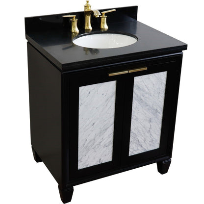 Bellaterra Home Trento 31" 2-Door 1-Drawer Black Freestanding Vanity Set With Ceramic Undermount Oval Sink and Black Galaxy Granite Top