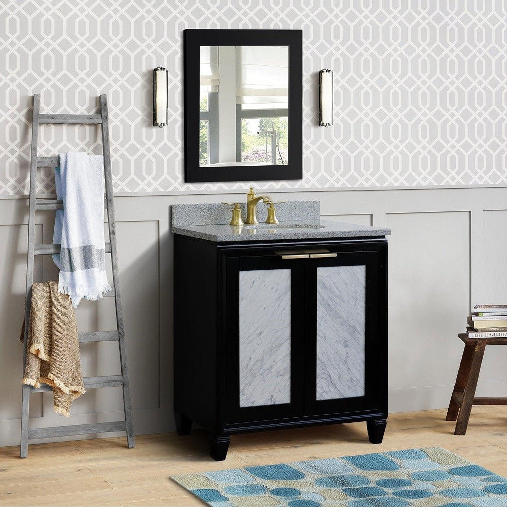 Bellaterra Home Trento 31" 2-Door 1-Drawer Black Freestanding Vanity Set With Ceramic Undermount Oval Sink and Gray Granite Top