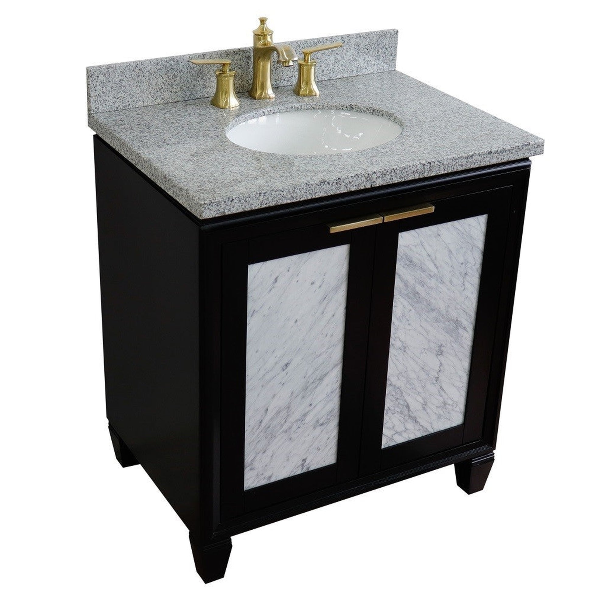 Bellaterra Home Trento 31" 2-Door 1-Drawer Black Freestanding Vanity Set With Ceramic Undermount Oval Sink and Gray Granite Top