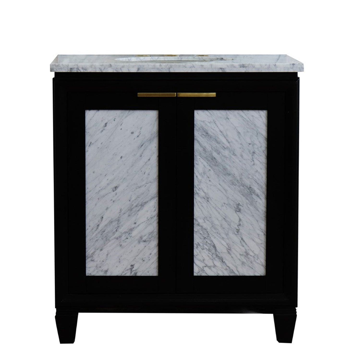 Bellaterra Home Trento 31" 2-Door 1-Drawer Black Freestanding Vanity Set With Ceramic Undermount Oval Sink and White Carrara Marble Top
