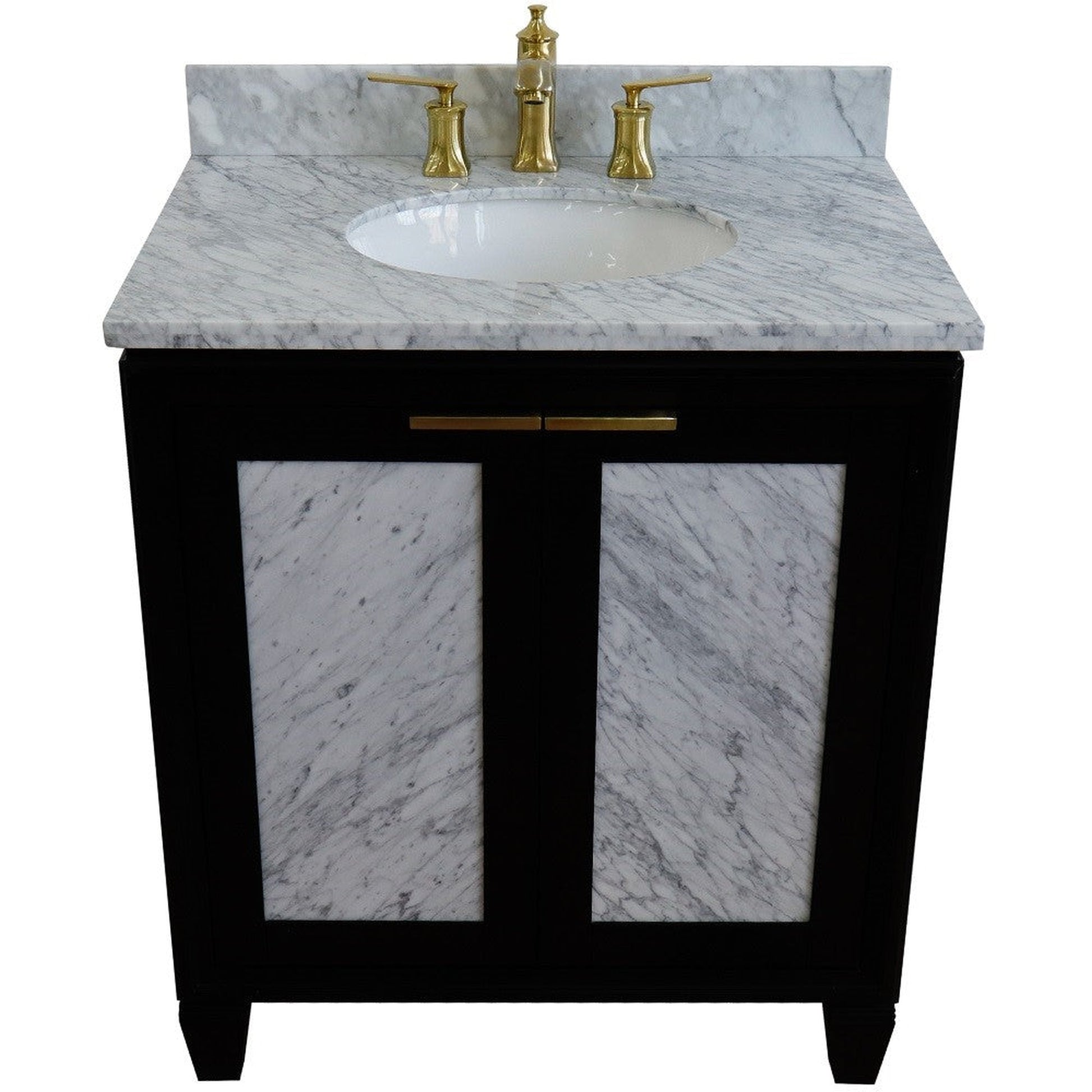 Bellaterra Home Trento 31" 2-Door 1-Drawer Black Freestanding Vanity Set With Ceramic Undermount Oval Sink and White Carrara Marble Top