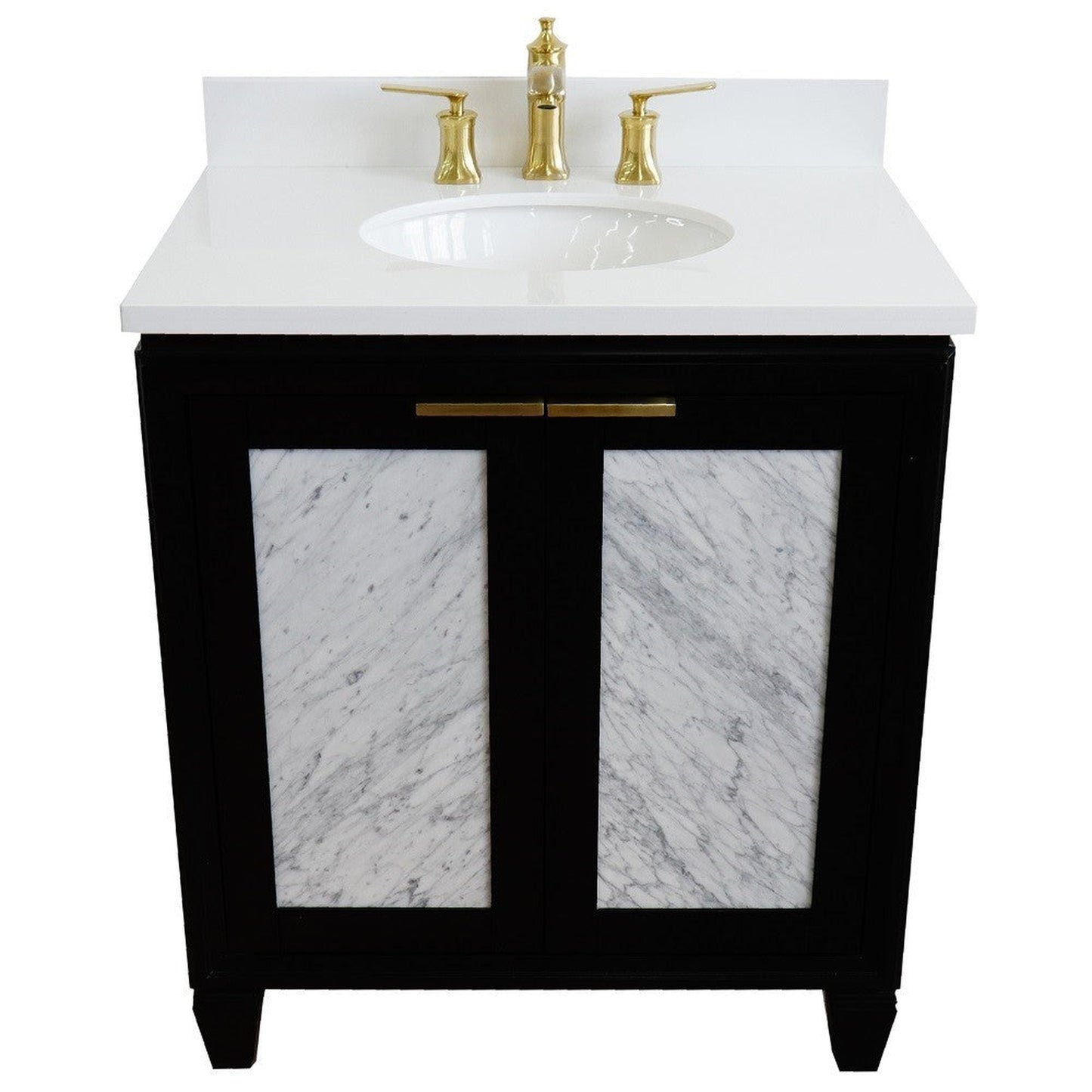 Bellaterra Home Trento 31" 2-Door 1-Drawer Black Freestanding Vanity Set With Ceramic Undermount Oval Sink and White Quartz Top