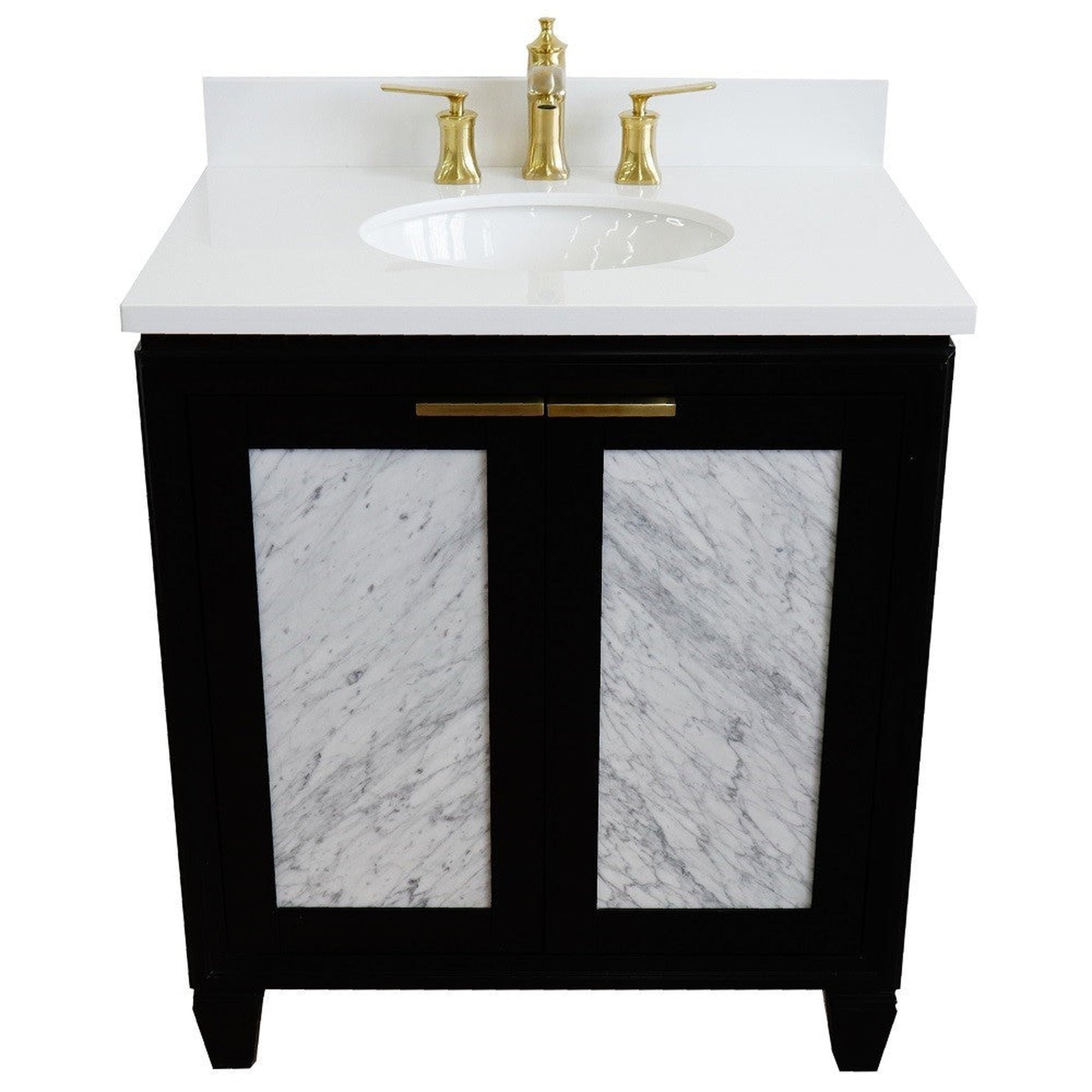 Bellaterra Home Trento 31" 2-Door 1-Drawer Black Freestanding Vanity Set With Ceramic Undermount Oval Sink and White Quartz Top