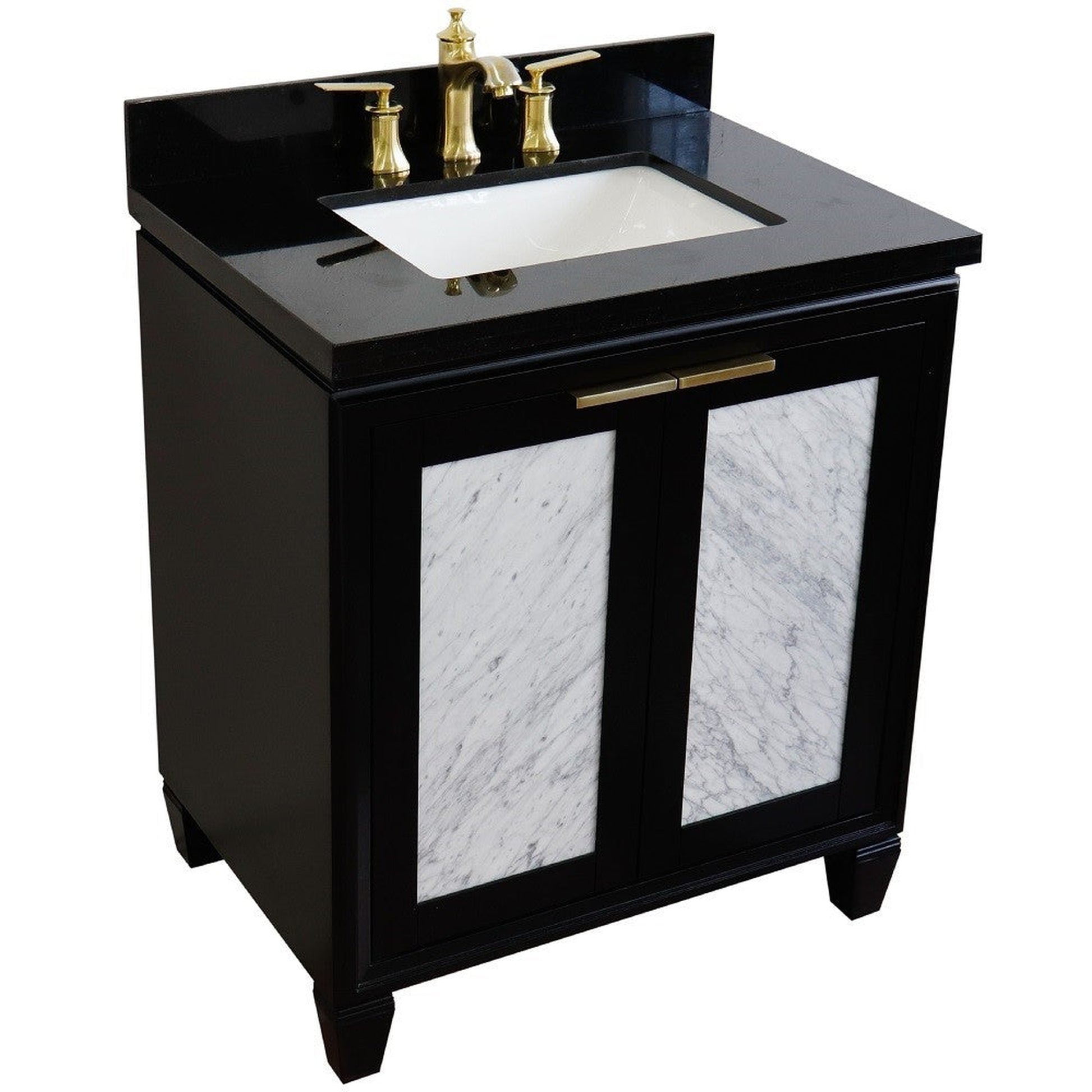 Bellaterra Home Trento 31" 2-Door 1-Drawer Black Freestanding Vanity Set With Ceramic Undermount Rectangular Sink and Black Galaxy Granite Top