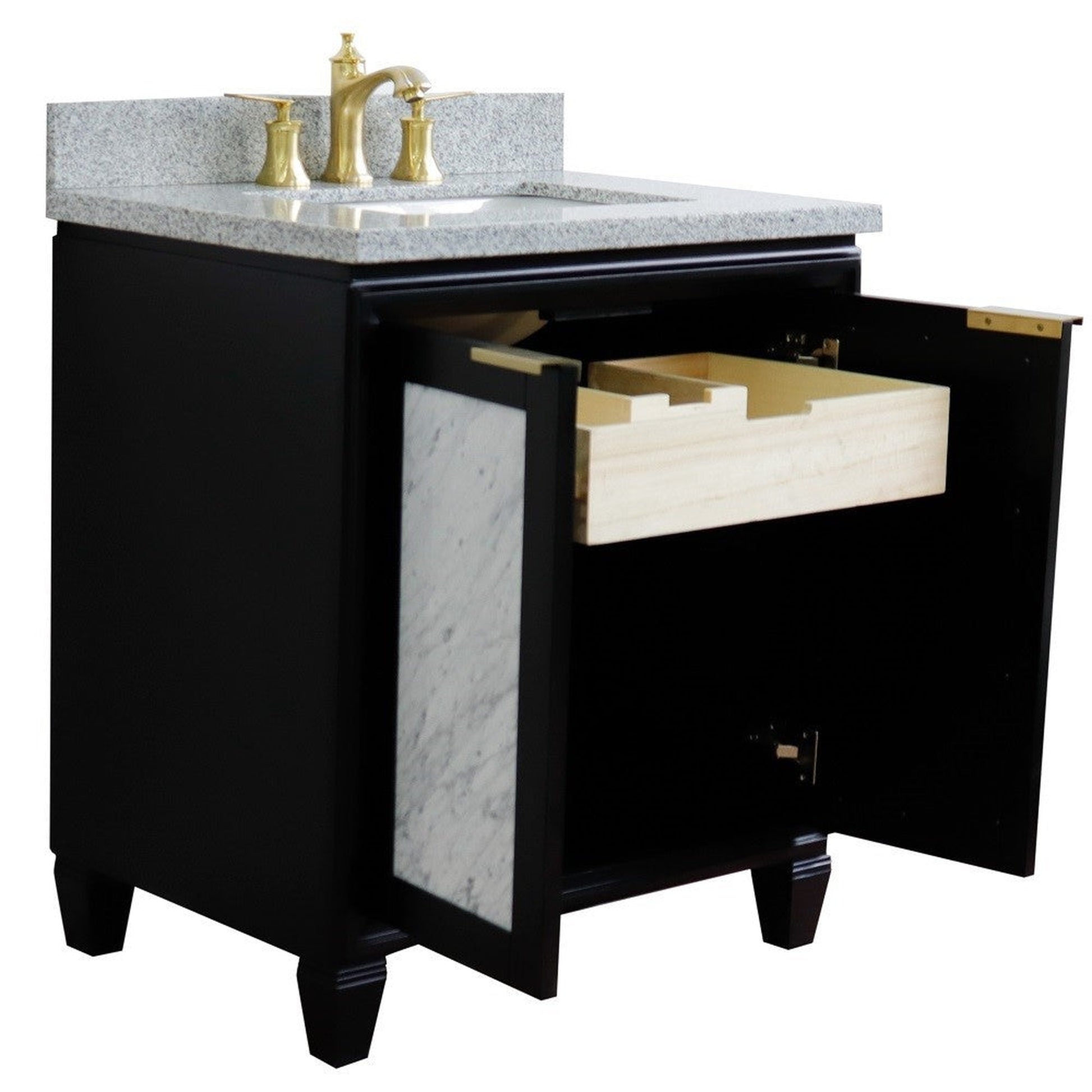 Bellaterra Home Trento 31" 2-Door 1-Drawer Black Freestanding Vanity Set With Ceramic Undermount Rectangular Sink and Gray Granite Top
