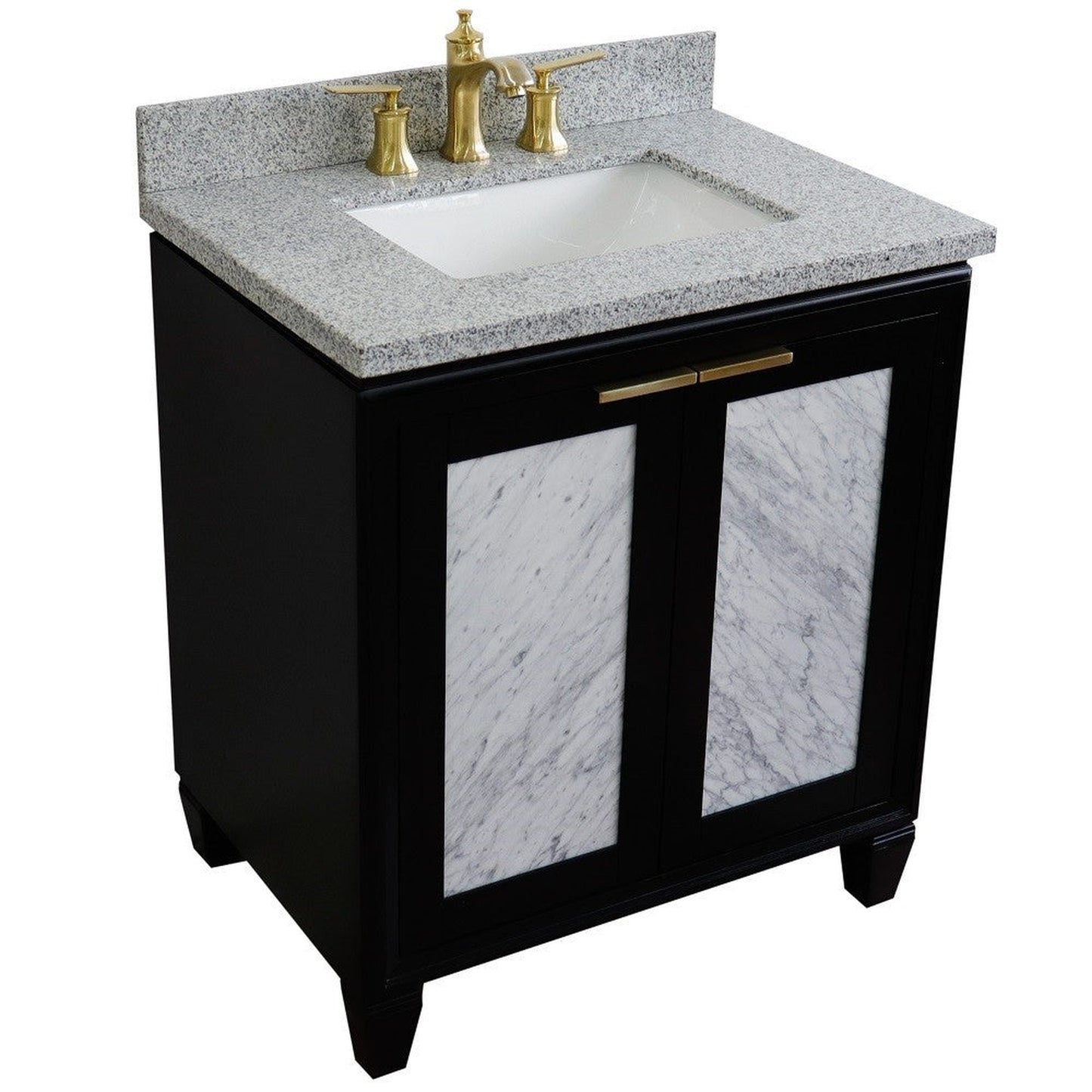 Bellaterra Home Trento 31" 2-Door 1-Drawer Black Freestanding Vanity Set With Ceramic Undermount Rectangular Sink and Gray Granite Top