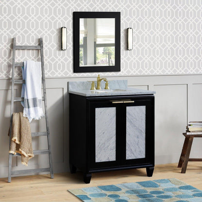 Bellaterra Home Trento 31" 2-Door 1-Drawer Black Freestanding Vanity Set With Ceramic Undermount Rectangular Sink and White Carrara Marble Top